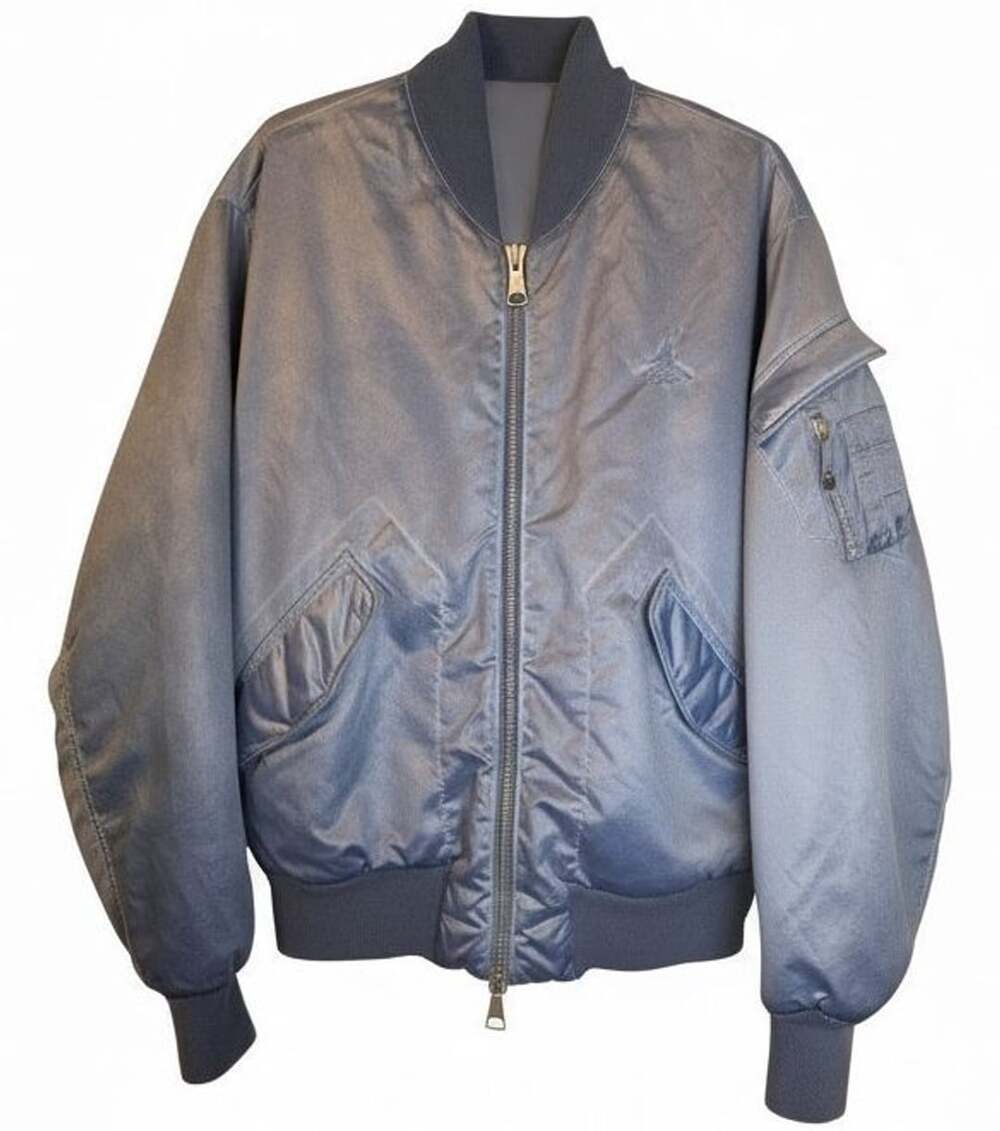 Jordan Essentials Renegade Satin- Like Bomber Jacket Washed Blue Sz M
